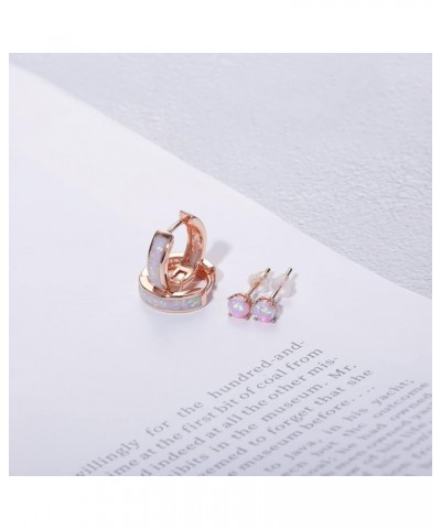 Opal Stud Hoop Earrings Set: Hypoallergenic Small Hoops Earrings for Women Girls Sensitive Ears 07-Pink $13.56 Earrings