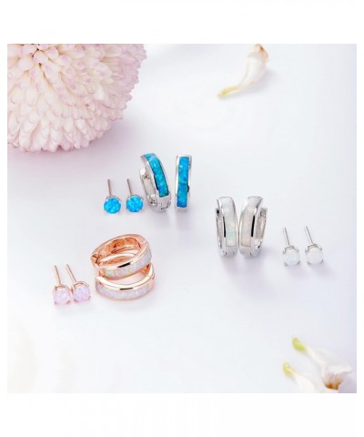 Opal Stud Hoop Earrings Set: Hypoallergenic Small Hoops Earrings for Women Girls Sensitive Ears 07-Pink $13.56 Earrings