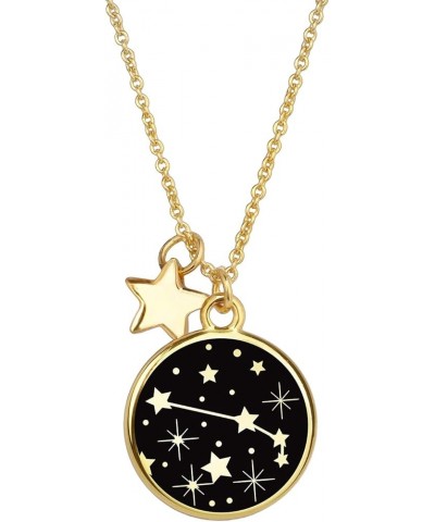 Zodiac Necklace for Women Gold Plated Black Round Disc Constellation Necklace Zodiac Star Charms Astrology Pendant Dainty Zod...