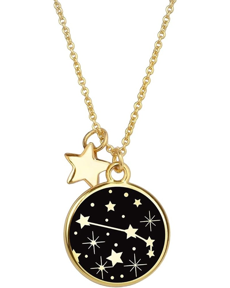 Zodiac Necklace for Women Gold Plated Black Round Disc Constellation Necklace Zodiac Star Charms Astrology Pendant Dainty Zod...