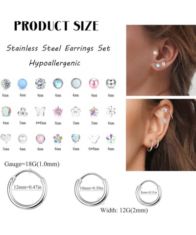 24 Pairs Hypoallergenic Screw Back Earrings for Girls Women Surgical Steel Tiny Heart Flower Flat Back Stud Earrings Cute Hoo...