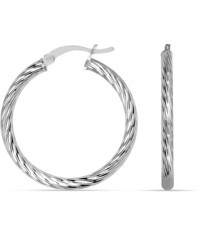 925 Sterling Silver Hoop Earrings for Women Diamond-Cut Classic Textured Italian Design Click-Top Hoop Earrings for Women (15...