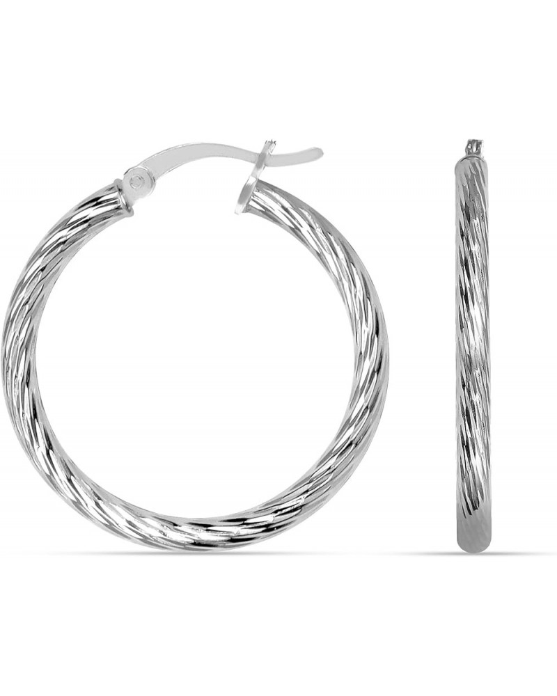 925 Sterling Silver Hoop Earrings for Women Diamond-Cut Classic Textured Italian Design Click-Top Hoop Earrings for Women (15...