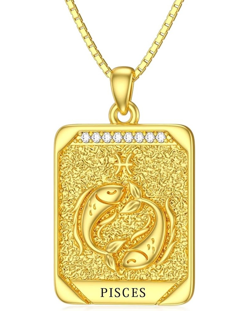 Diamond Zodiac Sign Necklace 925 Sterling Silver Gold Plated Constellation Tarot Card Pendant Horoscope Jewelry Gifts for Wom...