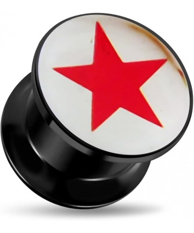 Red Star Silky Logo Black UV Internal Threaded Ear Flesh Tunnel - Sold by Piece 14.0 Millimeters $9.62 Body Jewelry