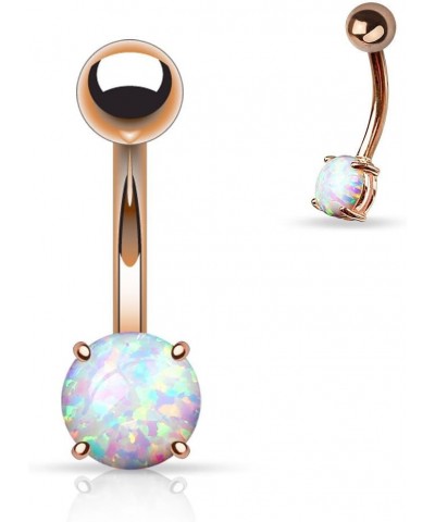 14G Opal Prong Navel Ring 316L Surgical Steel (CHOOSE COLOR) Rose Gold and Opal $10.43 Body Jewelry