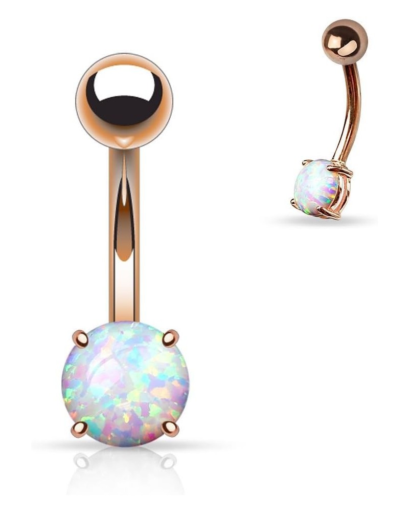 14G Opal Prong Navel Ring 316L Surgical Steel (CHOOSE COLOR) Rose Gold and Opal $10.43 Body Jewelry