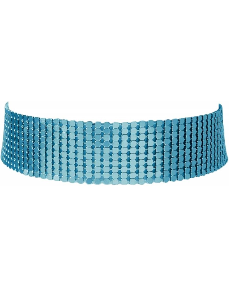 Punk Wide Mesh Metal Sequins Choker Necklace Multicolor Shiny Thick Rhinestone Short Collar Choker for Women Girls Prom Party...