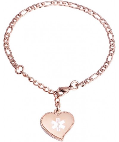 Fashion Heart medical alert id bracelet for women with Free engraving Figaro-RG-T1 $15.52 Bracelets