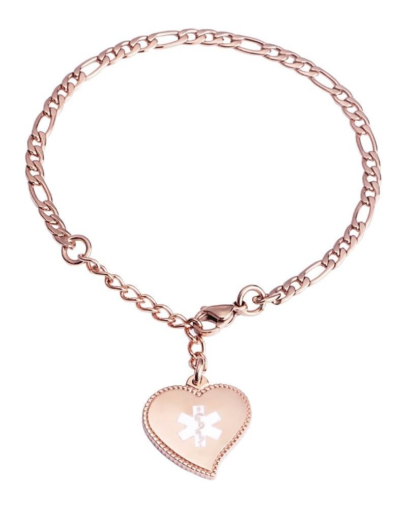 Fashion Heart medical alert id bracelet for women with Free engraving Figaro-RG-T1 $15.52 Bracelets