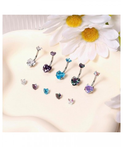 5Pcs 14G Surgical Steel Belly Button Rings Double Heart Navel Rings Cubic Zirconia Belly Rings Belly Piercing Jewelry with Ex...