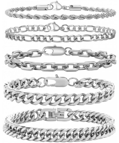 5 Pcs Chain Bracelet for Men Women - Sturdy Stainless Steel Curb Width Cuban Link Chain Bracelet Set for Men Women,6.5/7/7.4/...