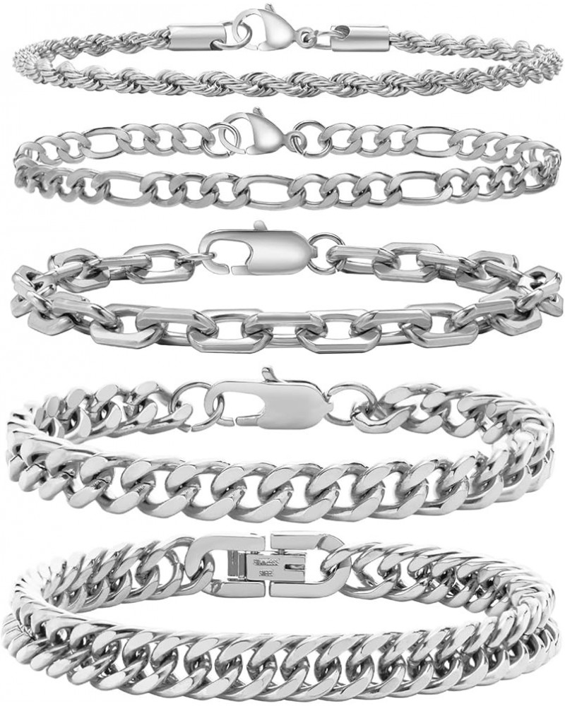 5 Pcs Chain Bracelet for Men Women - Sturdy Stainless Steel Curb Width Cuban Link Chain Bracelet Set for Men Women,6.5/7/7.4/...