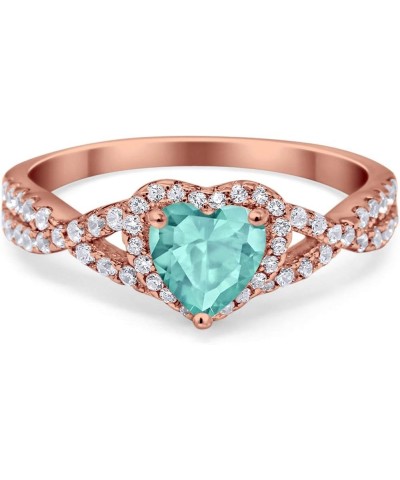 Heart Promise Ring Infinity Shank Round Simulated Cubic Zirconia 925 Sterling Silver Rose Tone, Simulated Paraiba Tourmaline ...