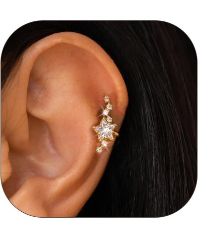 Ear Cuff Earrings for Women Gold Ear Cuffs Non Piercing Rhinestone Star Clip on Earrings Cartilage Earrings Jewelry Gift A:st...