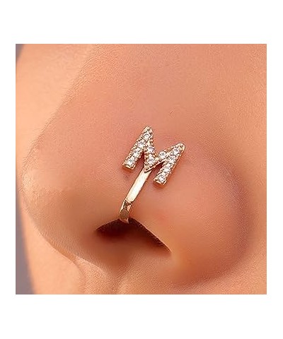 Crystal Initial Nose Ring Gold Fake Septum Nose Rings Copper Inlaid Zircon Letter S Nose Cuff Tiny Alphabet U-shaped Clip On ...