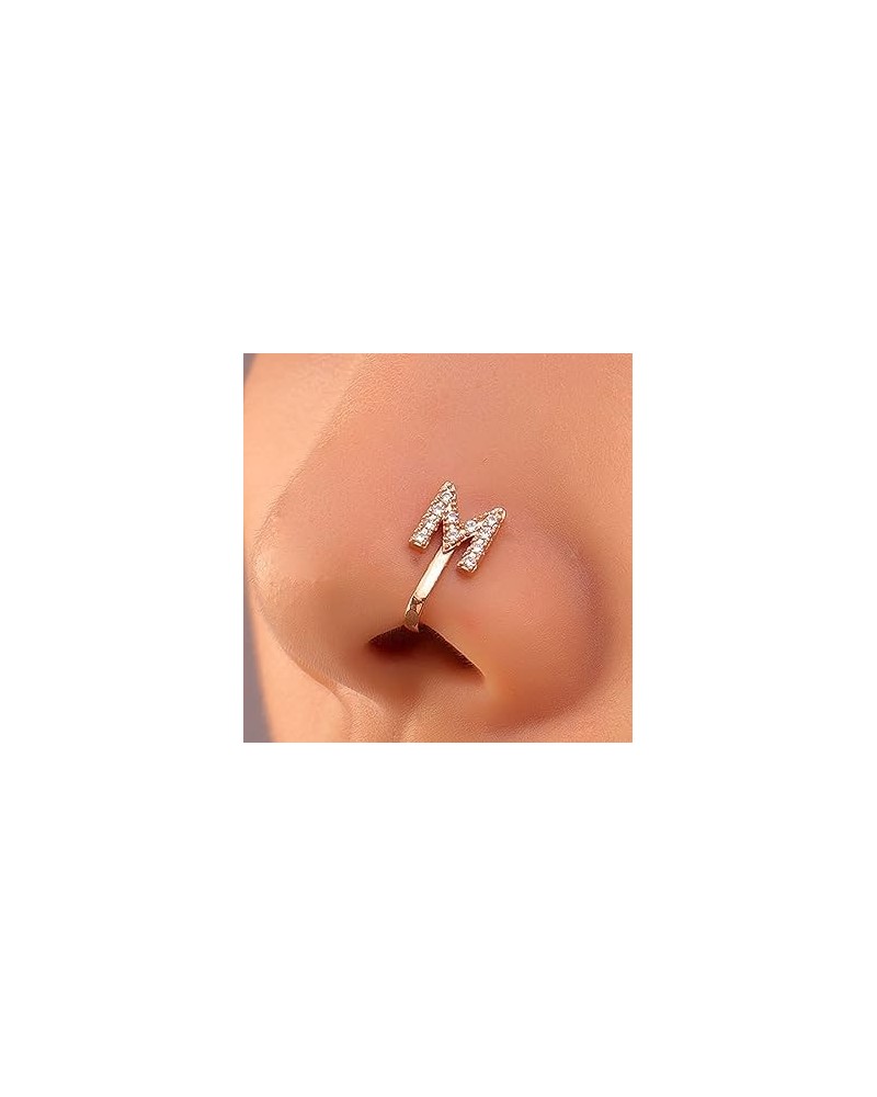 Crystal Initial Nose Ring Gold Fake Septum Nose Rings Copper Inlaid Zircon Letter S Nose Cuff Tiny Alphabet U-shaped Clip On ...