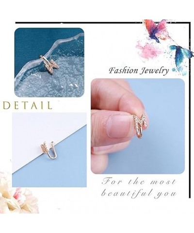 Crystal Initial Nose Ring Gold Fake Septum Nose Rings Copper Inlaid Zircon Letter S Nose Cuff Tiny Alphabet U-shaped Clip On ...