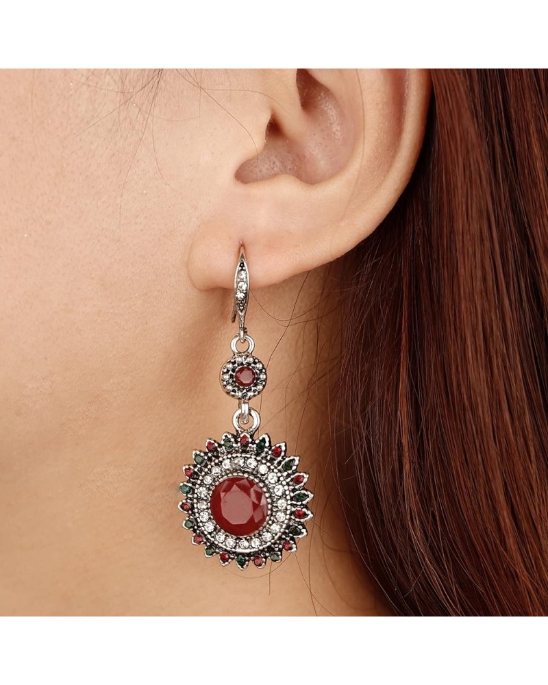 Bohemian Silver Crystal Dangle Ethnic Style Earrings Red Blue Black Fake Gem Earrings Indian Earrings Studs Drop Disc Tassel ...