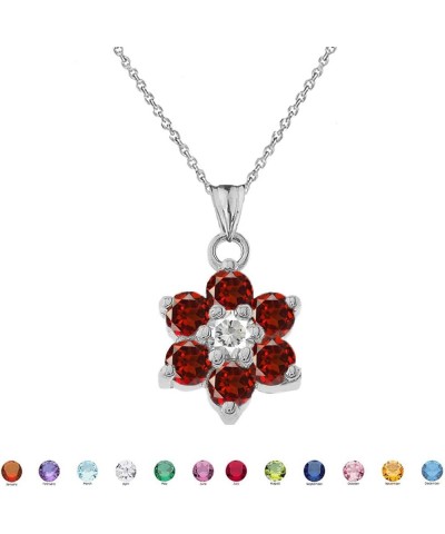 Dainty Sterling Silver Personalized Birthstone CZ Flower Pendant Necklace July Birthstone 16.0 Inches $22.22 Necklaces