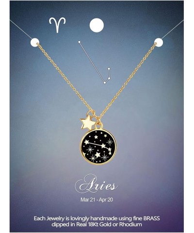 Zodiac Necklace for Women Gold Plated Black Round Disc Constellation Necklace Zodiac Star Charms Astrology Pendant Dainty Zod...