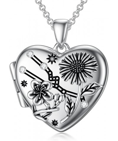 Heart Birth Flowers Zodiac Locket Necklace That Holds Picture Sterling Silver Personalized Various Months Constellation Photo...