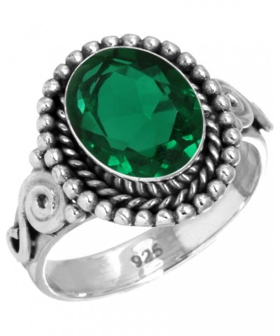 925 Sterling Silver Handmade Ring for Women 8x10 Oval Gemstone Fashion Jewelry for Gift (99051_R) Emerald Simulated $15.62 Rings