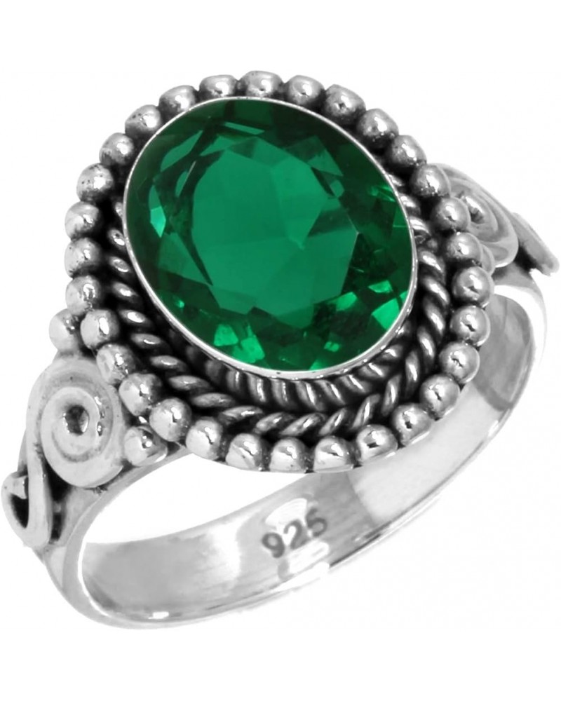 925 Sterling Silver Handmade Ring for Women 8x10 Oval Gemstone Fashion Jewelry for Gift (99051_R) Emerald Simulated $15.62 Rings