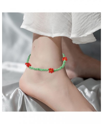 Cute Beaded Anklets for Women Colorful Flower Charm Surfer Ankle Bracelets Stretchy Water-Proof Boho Beach Jewelry for Teen G...