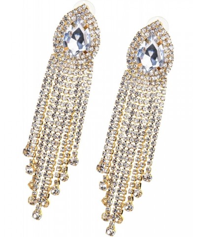 Women's Sparkling Earrings Wedding Long Tassel Drop Rhinestone Crystal Earrings Party Prom Jewelry (Crystal Gold) $8.11 Earrings