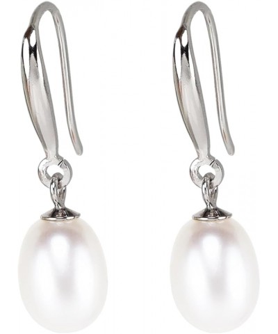 Pearl Earrings S925 Sterling Silver Plated 18k Gold Freshwater Cultured Pearl Eardrop For Women and Girls White Glod 6.5-7.0m...