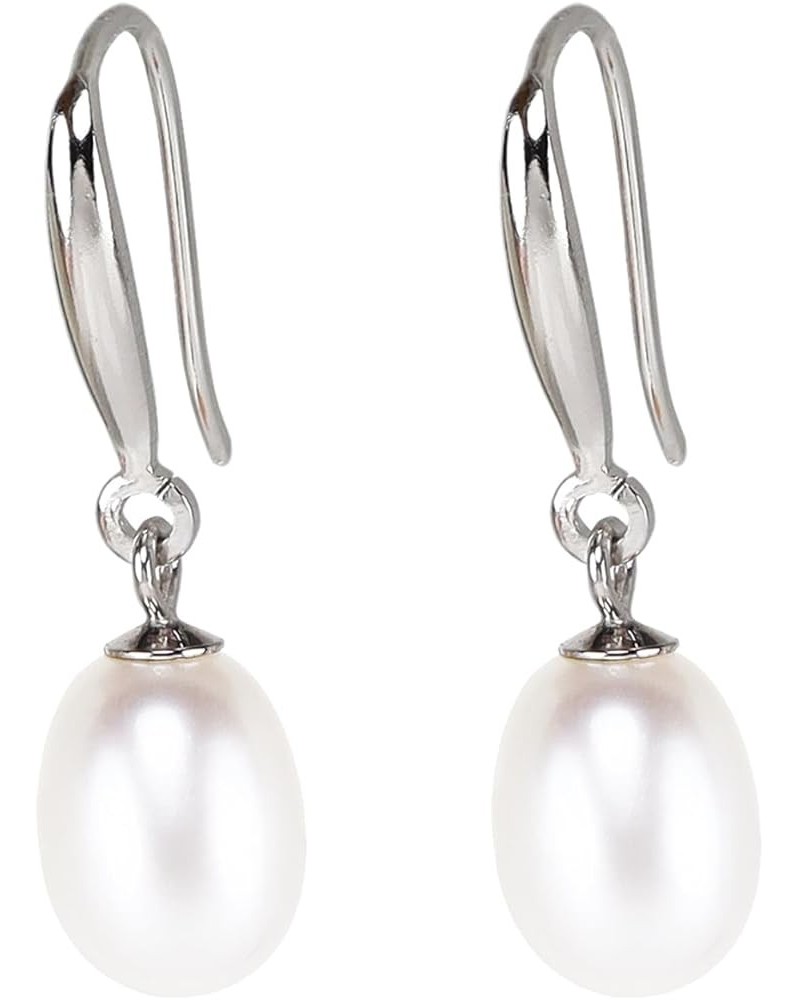 Pearl Earrings S925 Sterling Silver Plated 18k Gold Freshwater Cultured Pearl Eardrop For Women and Girls White Glod 6.5-7.0m...