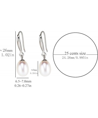 Pearl Earrings S925 Sterling Silver Plated 18k Gold Freshwater Cultured Pearl Eardrop For Women and Girls White Glod 6.5-7.0m...