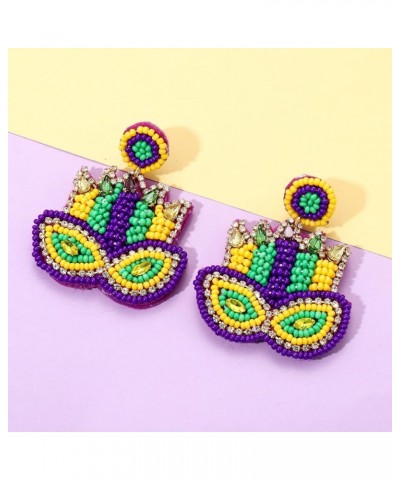 Mardi Gras Earrings Beaded Mask Letter MARDI GRAS Dangle Earrings for Women Girls Crown Carnival Drop Earrings Holiday Jewelr...