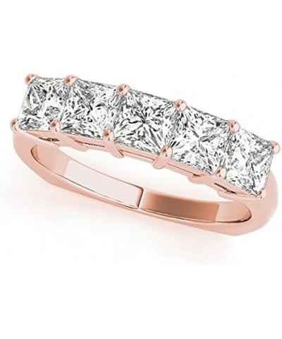 1 Carat (ctw) Gold Princess Cut 5 Stone Ring Diamond Wedding Band Value Collection (H-I Color SI1-SI2 Clarity) 9.5 Rose Gold ...