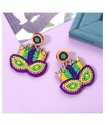 Mardi Gras Earrings Beaded Mask Letter MARDI GRAS Dangle Earrings for Women Girls Crown Carnival Drop Earrings Holiday Jewelr...