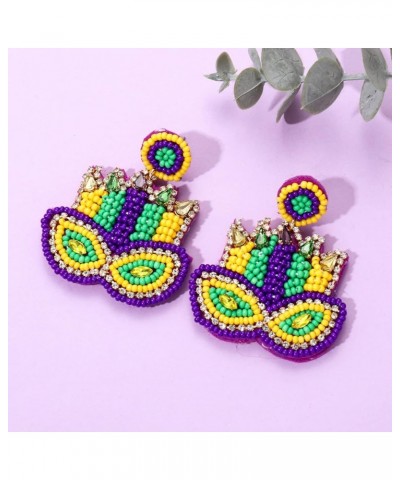 Mardi Gras Earrings Beaded Mask Letter MARDI GRAS Dangle Earrings for Women Girls Crown Carnival Drop Earrings Holiday Jewelr...