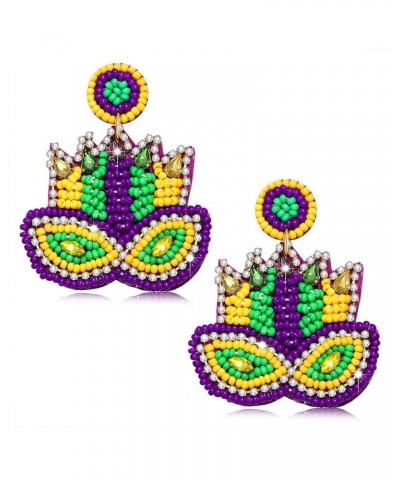 Mardi Gras Earrings Beaded Mask Letter MARDI GRAS Dangle Earrings for Women Girls Crown Carnival Drop Earrings Holiday Jewelr...