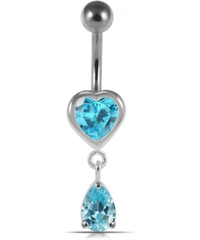 Jeweled Heart with Teardrop Dangling 925 Sterling Silver Belly-Navel Ring Body Jewelry Light Blue $9.71 Body Jewelry