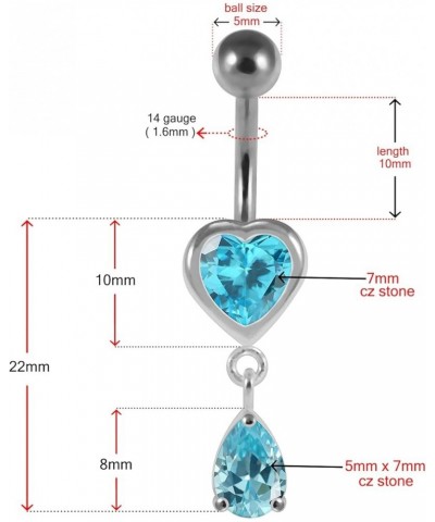 Jeweled Heart with Teardrop Dangling 925 Sterling Silver Belly-Navel Ring Body Jewelry Light Blue $9.71 Body Jewelry