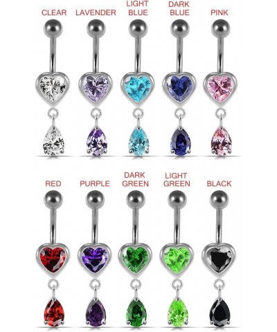 Jeweled Heart with Teardrop Dangling 925 Sterling Silver Belly-Navel Ring Body Jewelry Light Blue $9.71 Body Jewelry