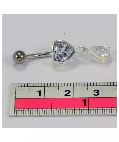 Jeweled Heart with Teardrop Dangling 925 Sterling Silver Belly-Navel Ring Body Jewelry Light Blue $9.71 Body Jewelry