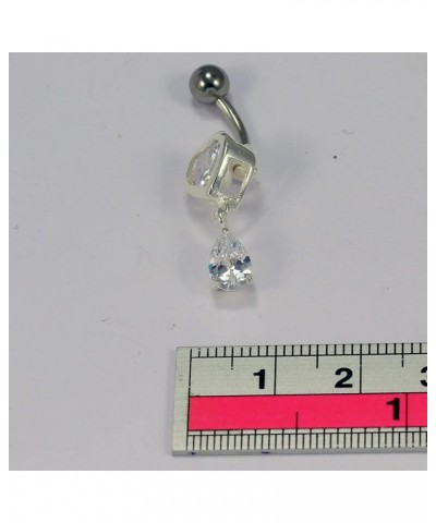 Jeweled Heart with Teardrop Dangling 925 Sterling Silver Belly-Navel Ring Body Jewelry Light Blue $9.71 Body Jewelry