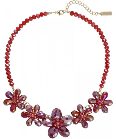 Statement Collar Necklace with 5 Crystal Beads Flower Pendant for Women Party Gift Red AB $12.17 Necklaces