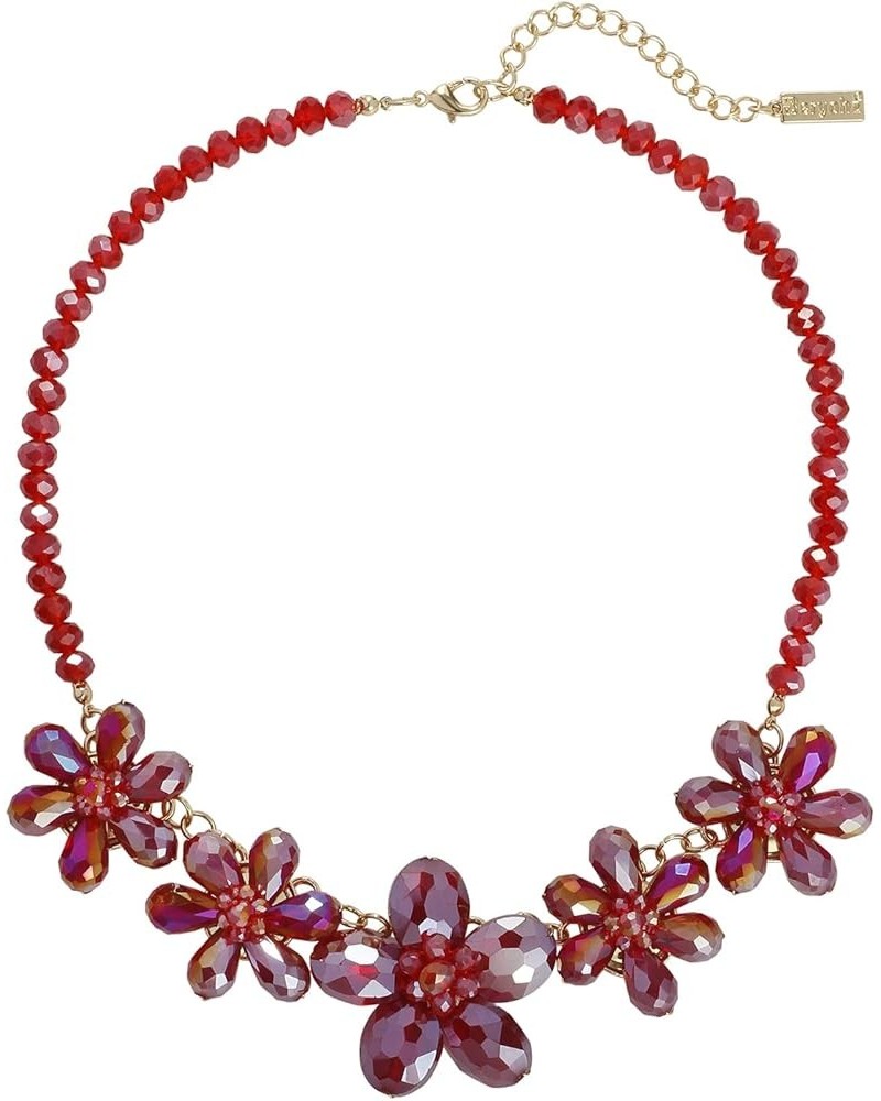 Statement Collar Necklace with 5 Crystal Beads Flower Pendant for Women Party Gift Red AB $12.17 Necklaces