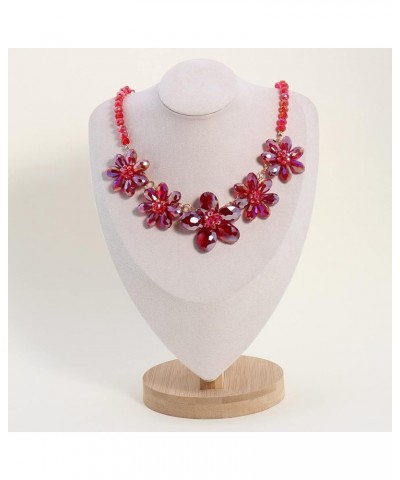 Statement Collar Necklace with 5 Crystal Beads Flower Pendant for Women Party Gift Red AB $12.17 Necklaces