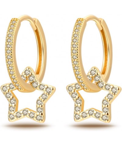 14K Gold Plated 925 Sterling Silver Earrings for Women Cubic Zirconia Huggie Earring Hypoallergenic Hoop Earrings Gold-Bright...