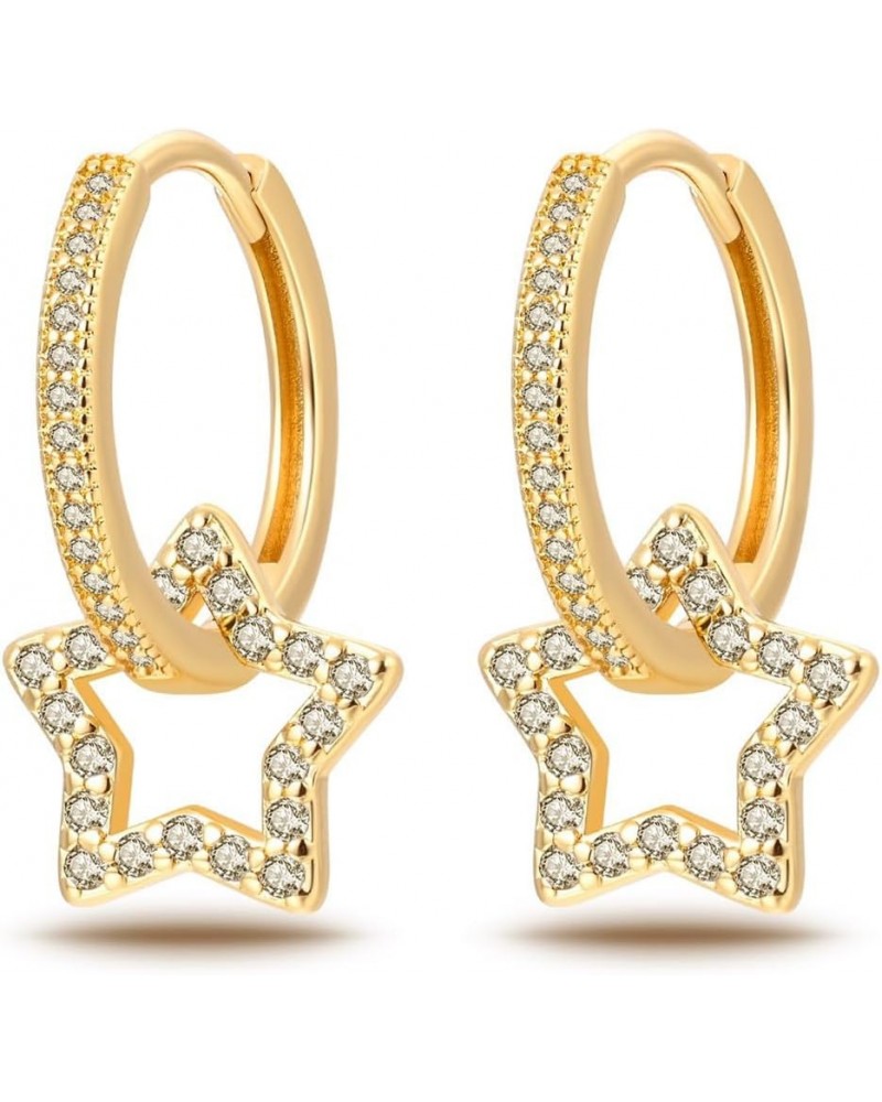 14K Gold Plated 925 Sterling Silver Earrings for Women Cubic Zirconia Huggie Earring Hypoallergenic Hoop Earrings Gold-Bright...