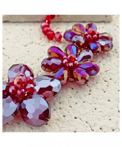 Statement Collar Necklace with 5 Crystal Beads Flower Pendant for Women Party Gift Red AB $12.17 Necklaces