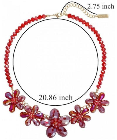 Statement Collar Necklace with 5 Crystal Beads Flower Pendant for Women Party Gift Red AB $12.17 Necklaces